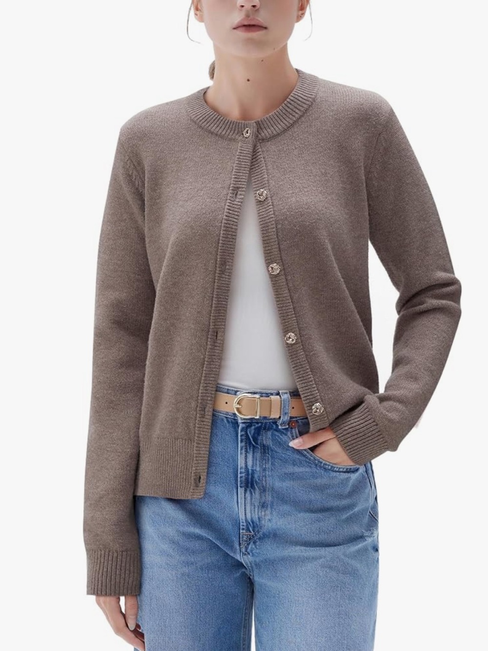 SUUKSESS Women S Camel Cashmere Blend Cardigan Sweater Gold Buttons Quiet Luxury
